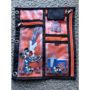 Vintage Disney Mickey Skateboards Extreme Binder Pencil Pouch W/ Accessories